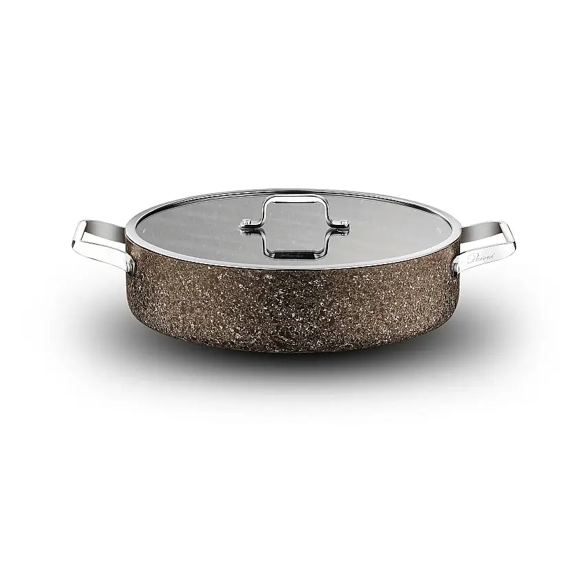Stone-Age Terra 32 cm Çizilmez Yanmaz Yapışmaz İndüksiyonlu Basık Tencere - 1